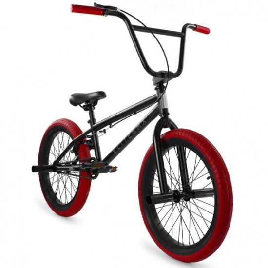 Elite 20\" BMX Stealth Bicycle Freestyle Bike 1 Piece Crank Black Red NEW