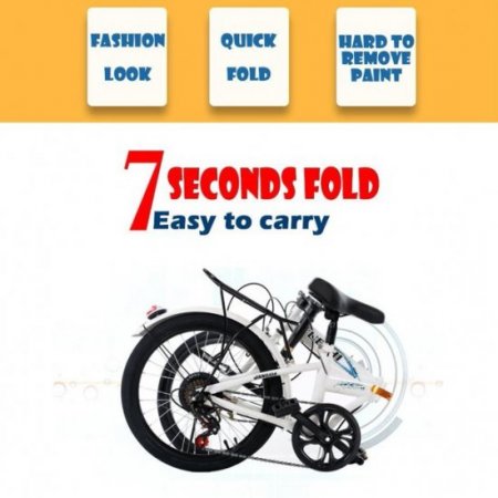 Cbcbtwo Folding Bike Womens Bike Leisure 20 inch Mini Bike City Foldable Bicycle 7 Speed Compact Bike Urban Commuters White