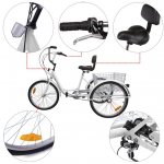 Lock+Basket Motor Genic Unisex 7-Speed 24" Adult 3-Wheel Tricycle Cruise Bike Bicycle With Basket White