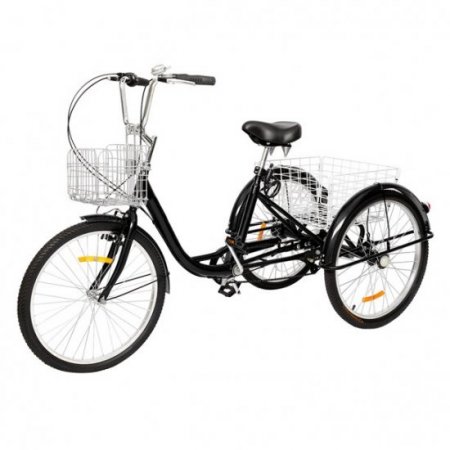 Zimtown Adult Tricycle 7 Speed, Black Trike Cruise Bike, with Large Cargo Basket, 24" Wheeled Bicycle for Shopping Exercise Pinic