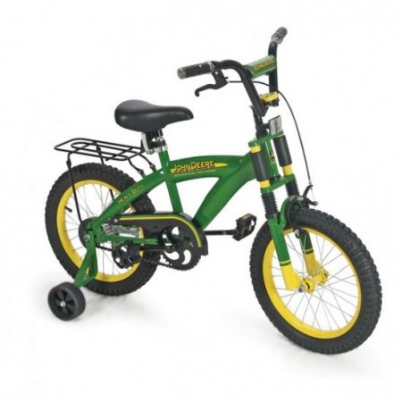 John Deere 16" Boys Bicycle, Kids Bike with Training Wheels and Front Hand Brake, Green