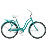 Schwinn Huntington Cruiser Bike, 26" wheels, single speed, women frame, teal, relaxed, rear rack