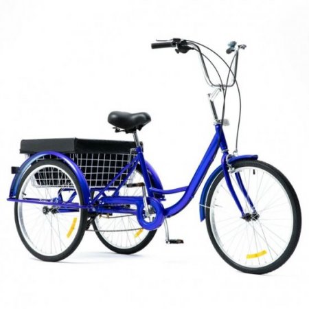 26" 3-Wheel Adult Tricycle w/ Large Basket Cruiser Bike for Shopping & Outing With 8-speed Transmission Blue