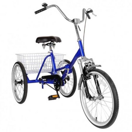 Unisex Adult Folding Tricycle Bike 3 Wheeler Bicycle Portable Tricycle 20" Wheels Blue Lock