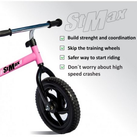 Stmax Balance Bike Pink No Pedal Adjustable for Kids Girls Boys Foam Tire 12"