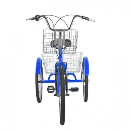 7-Speed Adult Tricycle 24" 3-Wheel Bicycle Portable Cruise Tricycle with Shopping Basket,for Adults Exercise Shopping Picnic Outdoor Activities,Blue