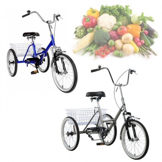 Motor Genic Unisex Adult Folding Tricycle Bike 3 Wheeler Bicycle Portable Tricycle 21\" Wheels Blue/Gary