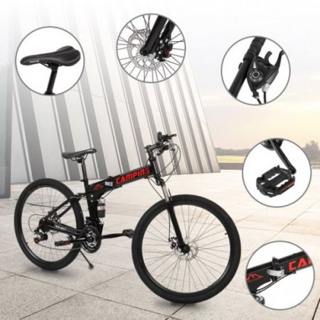 Linen Purity Folding Mountain Bike 24 Inch 21 Speed Black