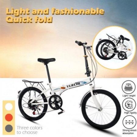 Cbcbtwo Folding Bike Womens Bike Leisure 20 inch Mini Bike City Foldable Bicycle 7 Speed Compact Bike Urban Commuters White