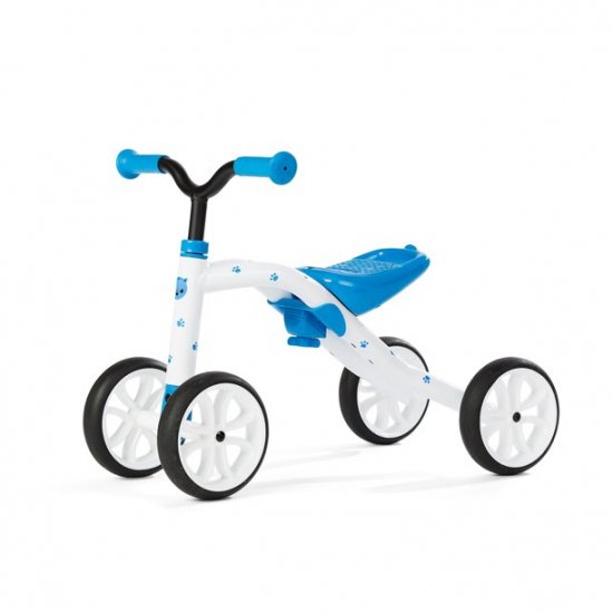 Chillafish Quadie stable 4-wheel grow-with-me ride-on with adjustable seat height, for kids 1-3 year, cookie storage in the seat, silent non-marking wheels and customisation stickers, blue