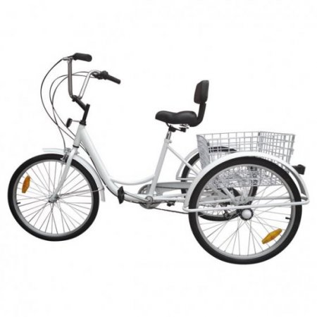 Mad Hornets 7-Speed 24" Adult 3-Wheel Tricycle Cruise Bike Bicycle With Basket+Lock White