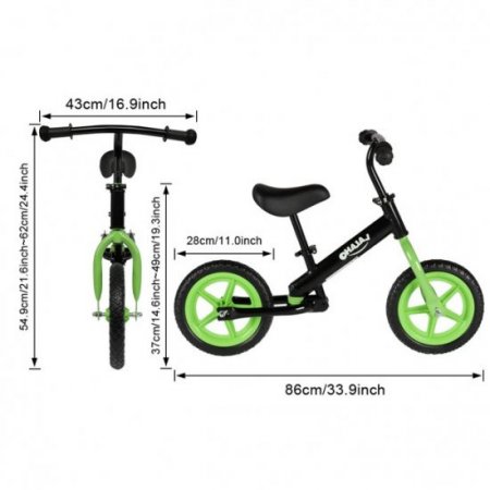 DODENSHA Toddler Kids Balance Bike with Adjustable Seat, Unisex Green