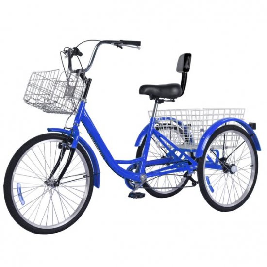 7 -Speed 24\" With Foldable Basket and Back,Adult 3-Wheel Tricycle, Cruise Bike,Exercise Bike for Recreation and Shopping,Blue