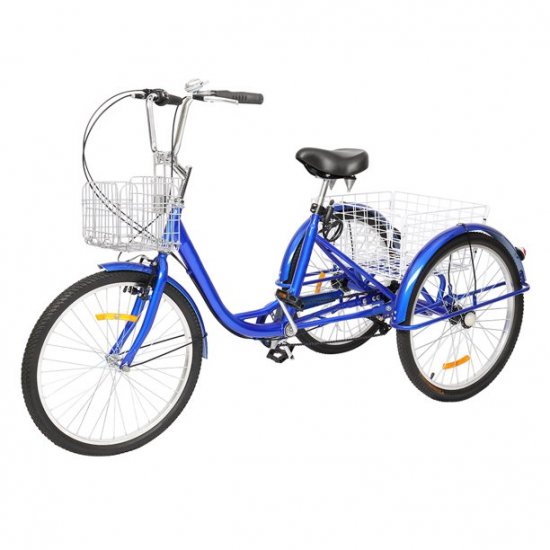 UBesGoo Adult Tricycle 24\" Wheels, 7 Speed Men\'s Women\'s Bike, Blue