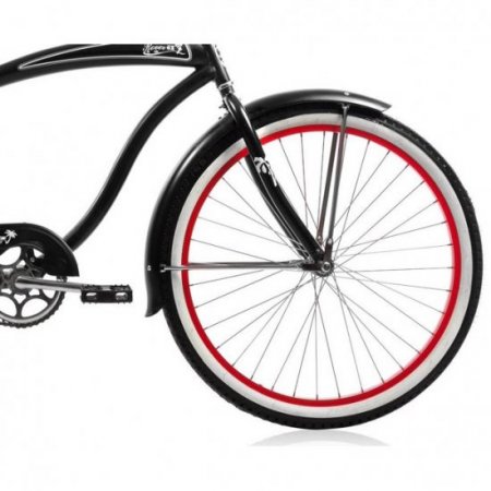 Micargi ROVER GX 26" Beach Cruiser Coaster Brake Single Speed Stainless Steel Spokes One Piece Crank Alloy Red Rims 36H White Wall Tire With Fenders Color: Black/Red Rim