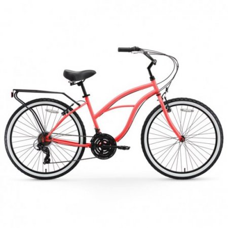 sixthreezero Around The Block Women's 21-Speed Beach Cruiser Bicycle, 26" Wheels, Coral