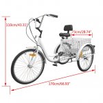 Areyourshop 7-Speed 24" With Basket Adult 3-Wheel Tricycle 3 Wheeled Trike Bicycle Cruise Bike Bicycle white