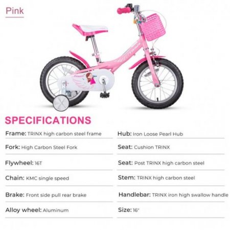 Children's Bicycle, Kids Bike, Training Wheels,Girls,16-inch