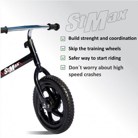 Stmax Balance Bike Black No Pedal Adjustable for Kids Girls Boys Foam Tire 12\"