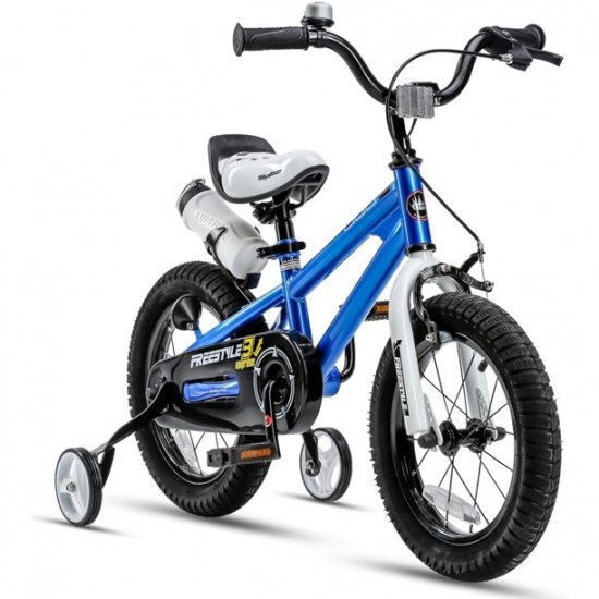 RoyalBaby Freestyle 12\" Blue Kids Bike Boys and Girls Bike with Training wheels and Water Bottle