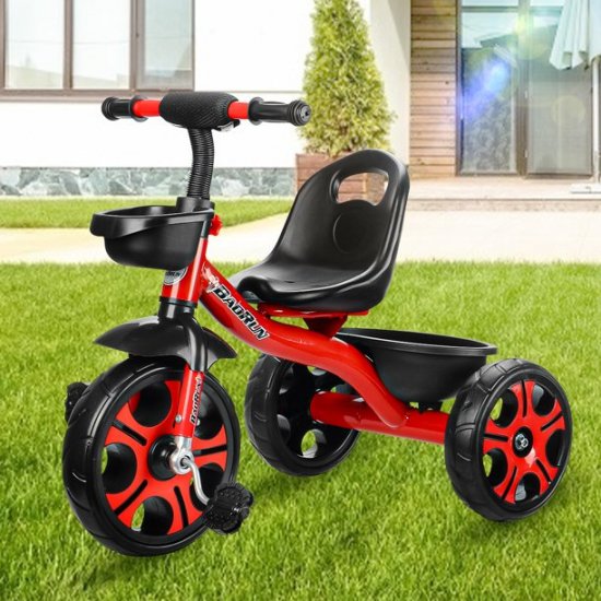 Kids Tricycle, Kids Toddler Readily Assembled Adjustable Beginner Trike, Tricycle Bike with Storage Bin, Toddler Stroll and Ride Trike, Easy Steer