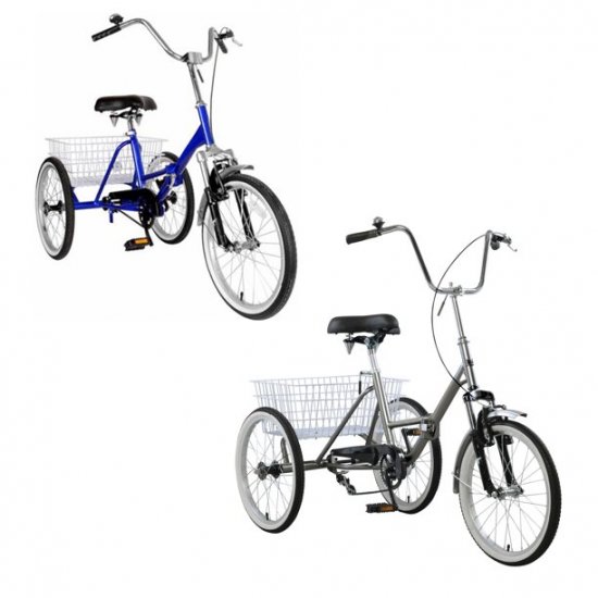 20\" Unisex Folding Adult Tricycle Folding Tricycle Bike 3 Wheeler Bicycle Portable Tricycle Wheels Blue