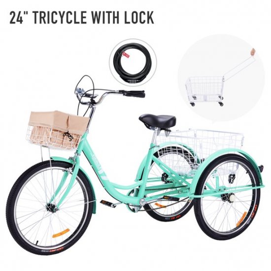 Viribus 24\"Adult Tricycle w Removable Basket 3 Wheel Beach Cruiser for Men Women