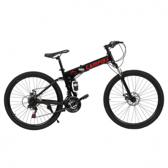 Campingsurvivals Folding 21 Speed 24\" Riding Mountain Bike, Steel Frame Trail Road Bicycle, Black