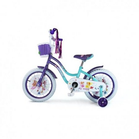 USToyOutlet 16" Cruiser Steel Frame Bicycle Coaster Brake One Piece Crank, White Full cover Chain cover, Purple Baskets, Fenders & Rims, White Tire, Frame Kid's Bike - Baby Blue/Purple