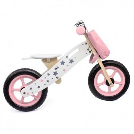 Firlar Wooden Toys: Wooden Balance Bike Star Model With Bag/Bell Pink