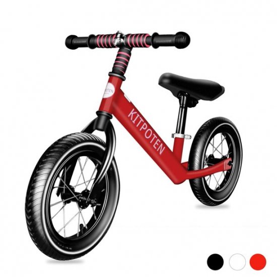 Firlar KITPOTEN Balance Bike for 4 Year Old Boy & Girl, 12 Inch High-Carbon Zinc-Plated Balance to Pedal Bike, Eco-Friendly Soft Widen Pneumatic Tire, Balancing Bike with Stainless Steel Iron Rim-Red-LIMITED