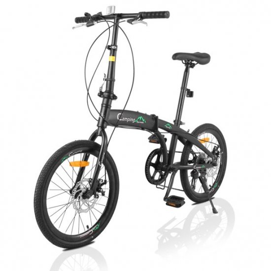 Campingsurvivals Portable Folding Bikes 7 Speed, with 20 inch Wheels, Black