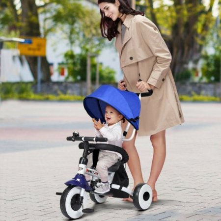 Gymax 4-In-1 Blue Kids Baby Stroller Tricycle Detachable Learning Toy Bike