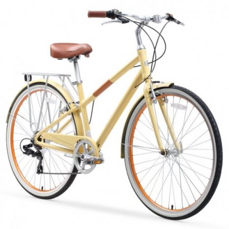 sixthreezero Reach Your Destination Women's 7-Speed Hybrid Bike with Rear Rack, 28" Wheels, Cream