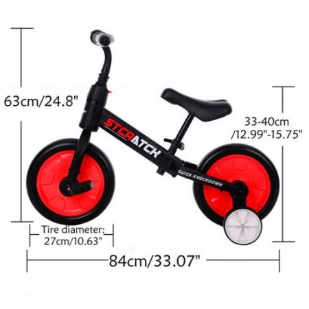 KUDOSALE 4 IN 1 DESIGN 12'' Kid Balance Bike Toddler Walking Bicycle Detachable Pedal & Auxiliary Wheel for Toddlers 2-6 Years Old