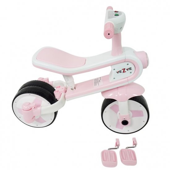 veZve veZve 2-in-1 Tricycle & Balance Bike with Lights & Music Buttons for Toddlers Kids 2 to 6 Years Old, Pink