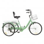 Adult Tricycle, Three Wheel Cruiser Bike, 24 Inch Trike Wheels, Cargo Basket, Adjustable Handlebars, Green