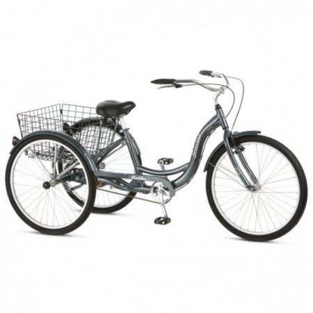 Schwinn Meridian Adult Tricycle, 26-inch wheels, rear storage basket, Silver