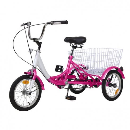 14\" 1-Speed Tricycle Trike Bike Perfect for Beginner Riders 3 Wheeled Bicycle with Adjustable Height and Rear Basket Suitable for height: 3\'7\'\'-4\'7\'\'