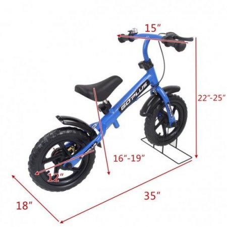 Costway Goplus 12'' Blue Kids Balance Bike Children Boys & Girls with Brakes and Bell Exercise