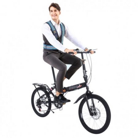 WMHOK Black 20in 7-speed city folding compact suspension bike city commuters