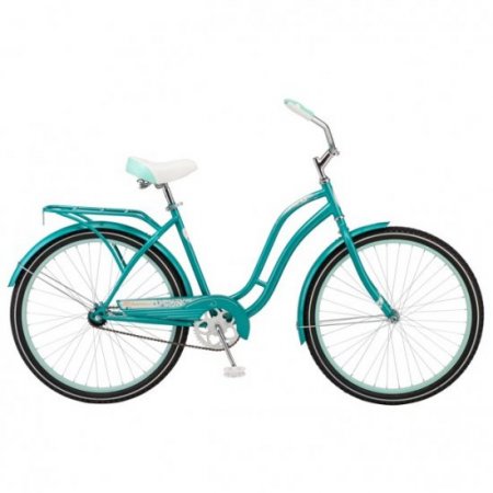 Schwinn Huntington Cruiser Bike, 26" wheels, single speed, women frame, teal, relaxed, rear rack