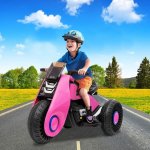 Children Electric Motorcycle, 3 Wheels Double Drive Toy, 6V Battery Powered Ride On Toy, Electric Mini Bike with Music Play Function and Pedal Switch for Kids Toddlers, Birthday Christmas Gift, B1930