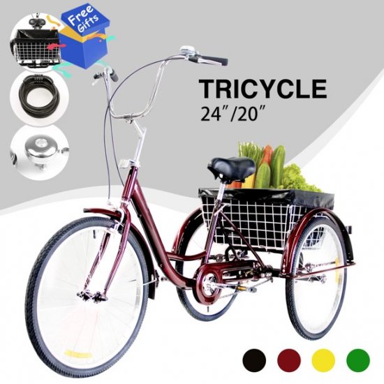 20\" Adult Tricycle w/ Large Size Basket Comfort Cruiser for Men & Women RED