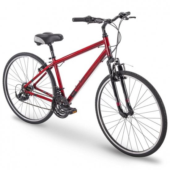 700c Royce Union RMY Mens 21-Speed Hybrid Comfort Bike, 17\" Aluminum Frame, Metallic Red