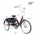 20" Adult Tricycle w/ Large Size Basket Comfort Cruiser for Men & Women RED