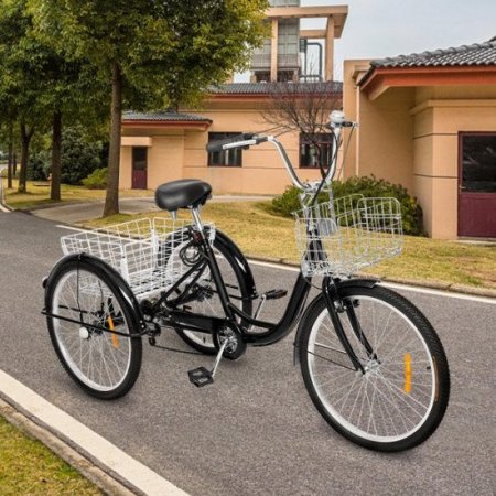 EasingRoom Three Wheel Cruiser Bike 7 Speed, Adult Trikes 24" Wheels, Black