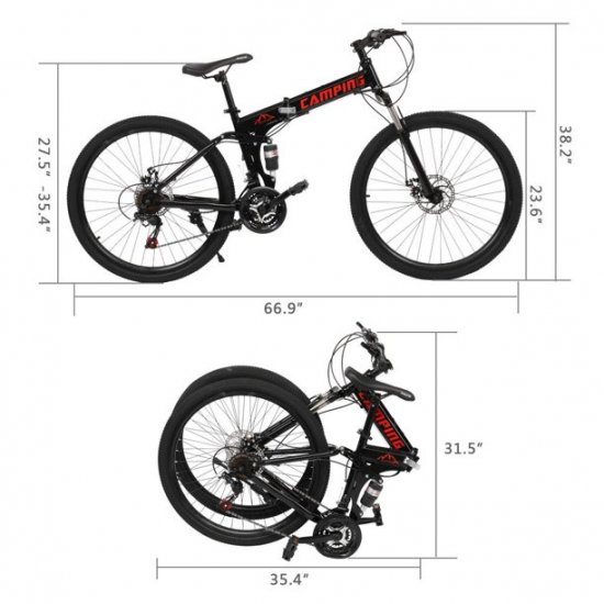 ankishi [Camping Survivals] Folding Mountain Bike 24 Inch 21 Speed Black