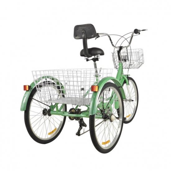 Adult Tricycle, Three Wheel Cruiser Bike, 24 Inch Trike Wheels, Cargo Basket, Adjustable Handlebars, Green