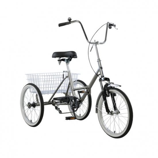 Unisex Adult Folding Tricycle Bicycle For Shopping Portable Tricycle 20\" Wheels Gray